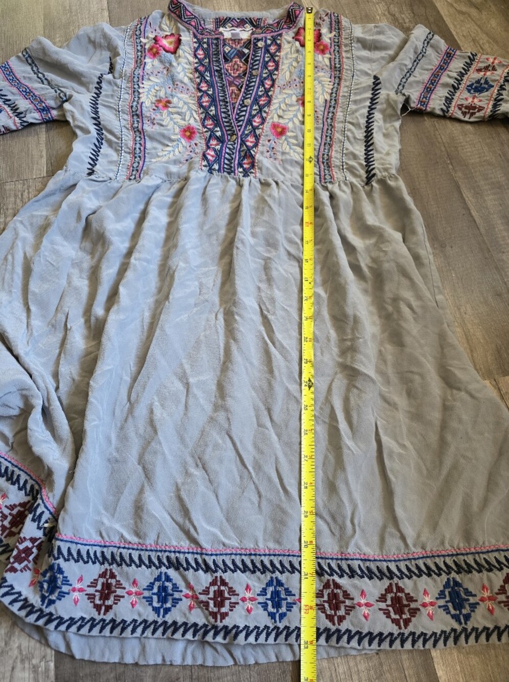 JOHNNY WAS Ellie Silk Dress Embroidered Spell Boho Chic Festivalcore Grey - Picture 8 of 14